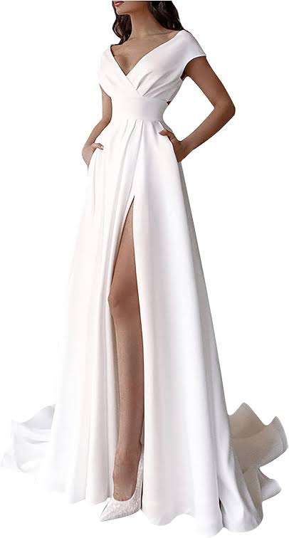 Elegant White lace wedding maxi dress with one shoulder