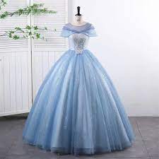 Sparkling Off-shoulder Blue Ball Gown Dress on Luull